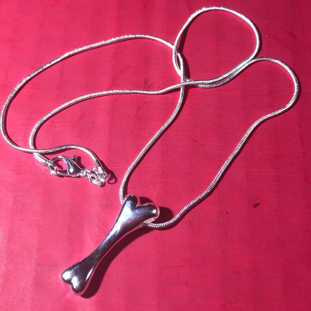 Sterling Silver Plated Dog Bone Pendant Necklace.